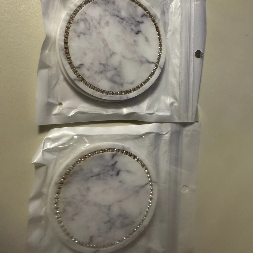 2-Marble Car Coasters with Rhinestone Trim